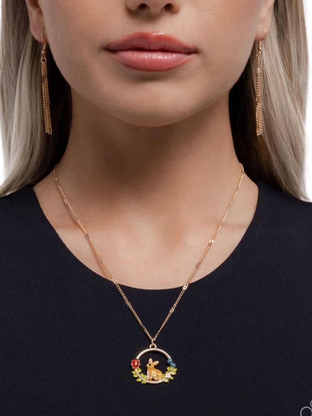 NWT Gold Bunny & Floral Necklace & Earrings(Last Set)